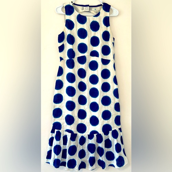 Boden Constance Linen Dress in Lapis & Ivory IKat Spot - Picture 3 of 5